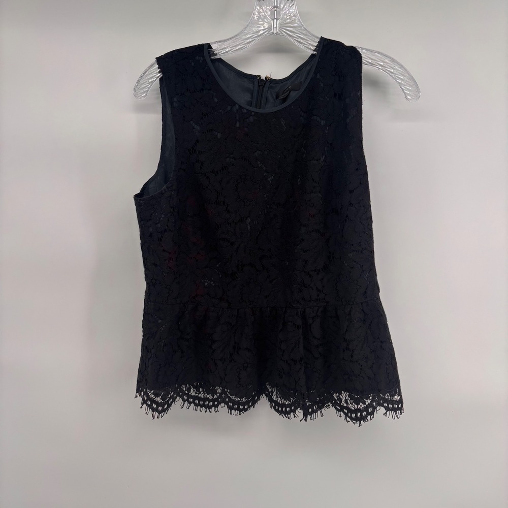 J. Crew Black Lace Peplum Top Sleeveless Blouse Womens Size 8